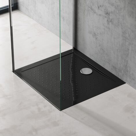 doporro Bac à douche 70x80 Receveur de Douche Antiglisse Rectangulaire Noir Lucia02AR 70x80x4 +Bonde AL02
