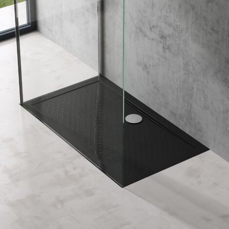 doporro Bac à Douche 70x120 Receveur de Douche Antiglisse Rectangulaire Noir Lucia02AR 70x120x4cm