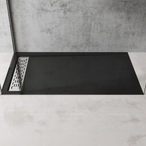 doporro Receveur de Douche Noir Bac à Douche Extra Plat Carré en Acrylique 90x90x5cm + Bonde AL02 Design Xetro04