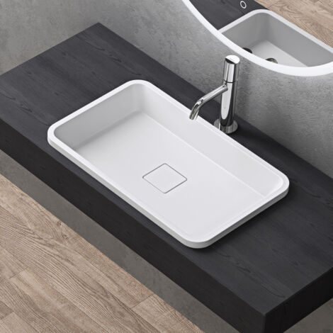 doporro Vasque à Encastrer Lavabo Blanc Mat 53 x 33 x 10,5cm Lave Mains Rectangulaire avec Bonde et Cache Bonde Colossum104