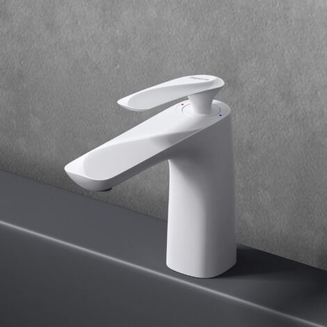 doporro Robinet Mitigeur Blanc pour Lavabo et Vasque en Laiton Mélangeur Eau Chaude et Froide Design 16,5 cm WAM-7201 (1/5)