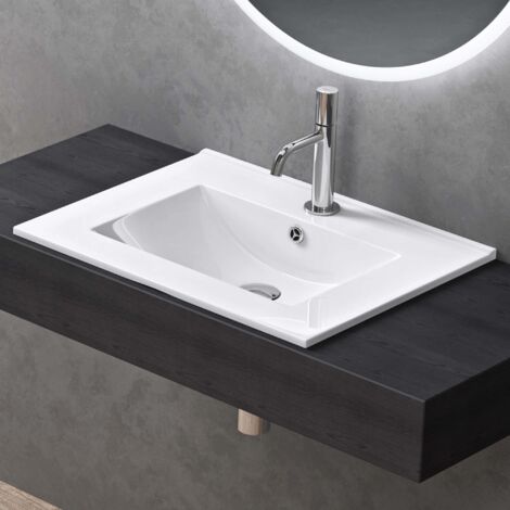 doporro Lavabo à Encastrer 61x47×18cm Lave Mains en Céramique pour Salle de Bain Blanc avec Revêtement NANO Brüssel912