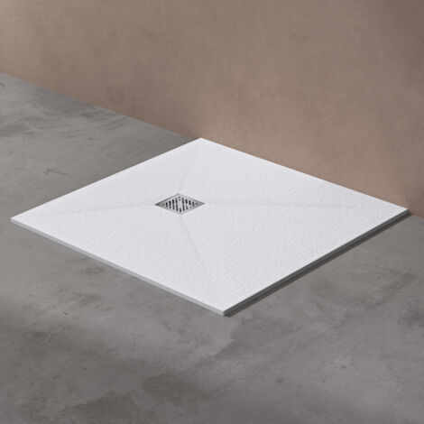 doporro Receveur de Douche à Carreler à Poser en Solid Surface Bac à Douche Carré Antiglisse Blanc Design Geoma09 100x100x3cm (1/5)