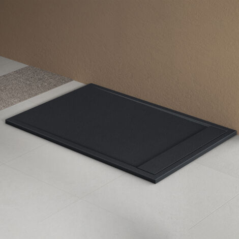 doporro Receveur de Douche à Carreler à Poser en Solid Surface Bac à Douche Rectangulaire Antiglisse Gris Noir Mat Design Geoma10 90x160x3cm (1/5)