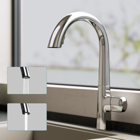 doporro Mitigeur Cuisine pour Évier en Laiton Mélangeur Eau Chaude et Froide Rotation à 360° Robinet de Cuisine Chromé Bec Extractible Deux Débit d'Eau MS8095 (1/5)