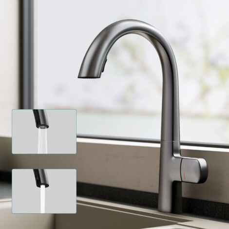doporro Mitigeur Cuisine pour Évier en Laiton Mélangeur Eau Chaude et Froide Rotation à 360° Robinet de Cuisine Gris Bec Extractible Deux Débit d'Eau MS8095 (1/5)