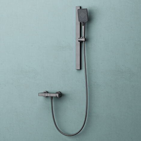 doporro Système de Douche avec Douchettes Douche à Main Pommeau de Douche Gris en Alliage d'Aluminium Mitigeur Salle de Bain avec Barre Coulissante à Réglage Continu de 70 cm Arvexa-02 (1/5)