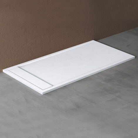 doporro Receveur de Douche à Carreler à Poser en Solid Surface Bac à Douche Rectangulaire Antiglisse Blanc Mat avec Bonde AL06 Design Geoma10 80x160x3cm (1/5)