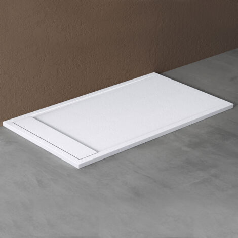doporro Receveur de Douche à Carreler à Poser en Solid Surface Bac à Douche Rectangulaire Antiglisse Blanc Mat Design Geoma10 80x140x3cm (1/5)