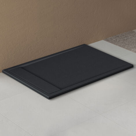 doporro Receveur de Douche à Carreler à Poser en Solid Surface Bac à Douche Rectangulaire Antiglisse Gris Noir Mat Design Geoma10 80x120x3cm (1/5)