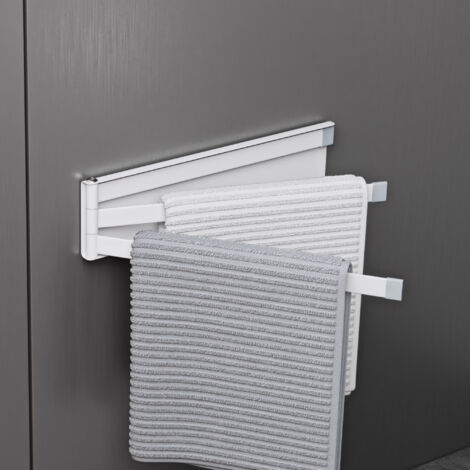 doporro Porte-Serviettes Mural Autocollant Support Magnétique pour Machine à Laver Étagère Douche Rotative en Acier au Carbone Blanc Mat Accessoire de Salle de Bain 24×23,2×6 CM Folda-02