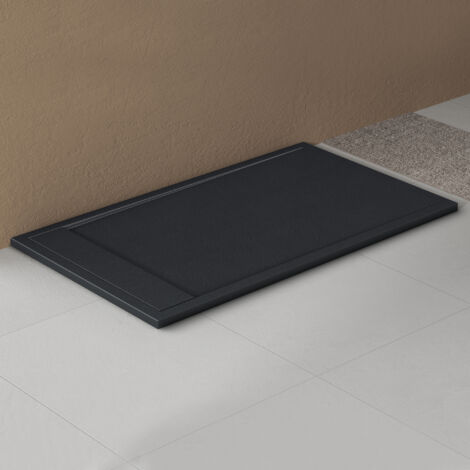 doporro Receveur de Douche à Carreler à Poser en Solid Surface Bac à Douche Rectangulaire Antiglisse Gris Noir Mat avec Bonde AL06 Design Geoma10 80x140x3cm (1/5)