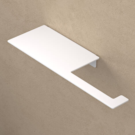 doporro Support de Rouleau en Acier Inoxydable Porte-Papier Toilette Dérouleur Mural avec Étagère pour Rangement WC Blanc Mat 300×97,6×30 MM Lino-01
