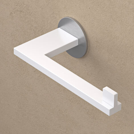 doporro Support de Rouleau en Acier Inoxydable Porte-Papier Toilette Porte-Rouleau Dérouleur Mural pour Rangement WC Blanc Mat + Nickel Brossé 185×83,5×60 MM Lino-04