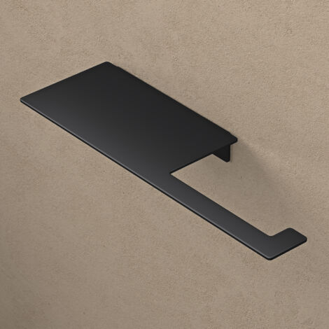 doporro Support de Rouleau en Acier Inoxydable Porte-Papier Toilette Dérouleur Mural avec Étagère pour Rangement WC Noir Mat 300×97,6×30 MM Lino-01