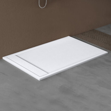 doporro Receveur de Douche à Carreler à Poser en Solid Surface Bac à Douche Rectangulaire Antiglisse Blanc Mat avec Bonde AL06 Design Geoma10 90x140x3cm (1/5)