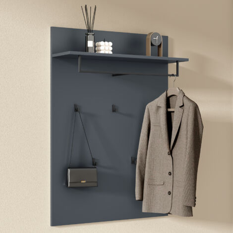 doporro Porte-Manteau Mural Panneau à Accrocher en Bois avec 5 Crochets pour Dressing Couloir Entrée 78 x 21,6 x108 cm Panneaux à Vêtements Portemanteaux Gris Noir Mat Design Gabo-01