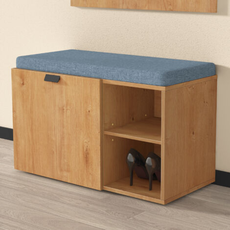 doporro Banc à Chaussures en Bois avec Coussin en Mousse Banc de Rangement Étagères Réglables Meuble de Chaussures Marron Clair pour Entrée Couloir Placard 80x37x50 cm Zitta-01 (1/5)