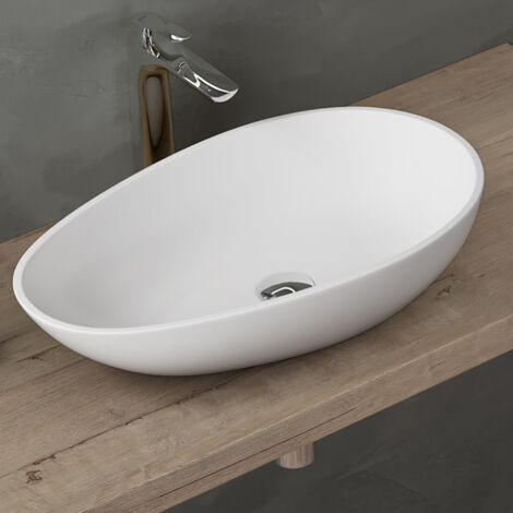 doporro Vasque à Poser Ovale Évier Lavabo pour Salle de Bains Toilettes Invitées Lave Mains Blanc Mat Colossum809 60x36x14cm
