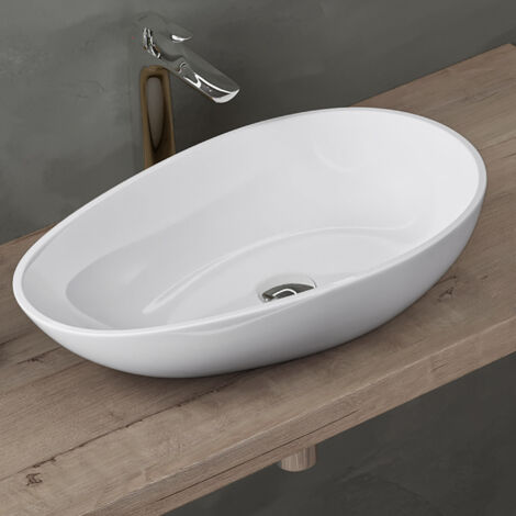 doporro Vasque à Poser Ovale Évier Lavabo pour Salle de Bains Toilettes Invitées Lave Mains Blanc Colossum809 60x36x14cm