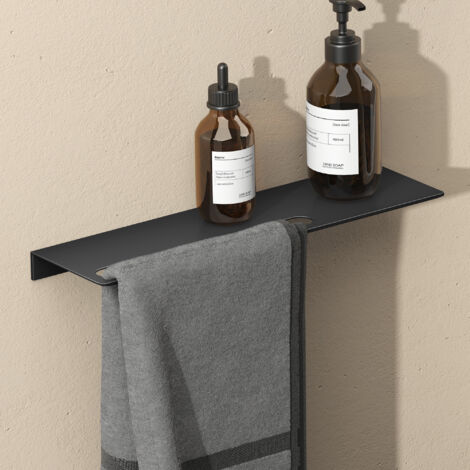 doporro Support de Rangement au Mur en Aluminium Étagère Rangement à Poser à Susprendre Porte-Serviettes Noir Mat pour Salle de Bain Cuisine Chambre 40×12,5×3,2 CM Reglo-06