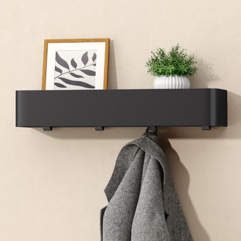 doporro Support de Rangement au Mur en Acier Carbone Étagère Rangement avec Crochets Cachés à Poser à Susprendre Porte-Serviettes Noir Sablé pour Salle de Bain Cuisine Chambre 400×100×75 MM Reglo-05 (1/5)