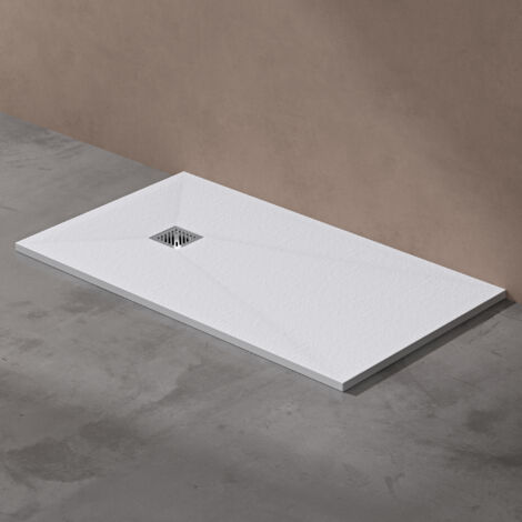 doporro Receveur de Douche à Carreler à Poser en Solid Surface Bac à Douche Rectangulaire Antiglisse Blanc avec Bonde AL06 Design Geoma09 80x140x3cm (1/5)