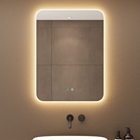 doporro Miroir Suspendu de Salle de Bains Rectanguaire Lumineux avec Éclairage LED Interrupteur Tactile Anti-buée Luminosité Réglable 600 x 800 MM Nova-02
