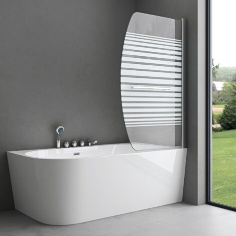 doporro Paroi de Baignoire 95 x 140 cm Pare Baignoire 1 Volet Montage Réversible Verre Trempé 6mm Transparent avec Bandes Opaques Cortona112S