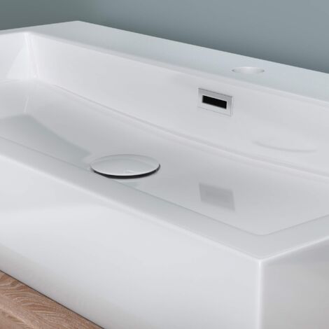 doporro Vasque à Poser 76,5cm Lavabo Suspendu Blanc Colossum06 Fonte Minérale Solid Surface 76,5x42x10cm