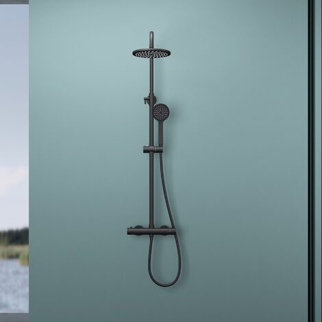 Sogood Colonne de douche noir mat avec robinetterie système de douche complet mitigeur pomme haute douchette flexible (1/5)