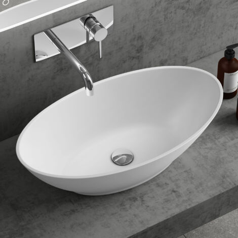 doporro Lavabo Vasque à Poser Blanc Mat 63cm Lave Main Colossum807 63x34x17 cm (1/5)
