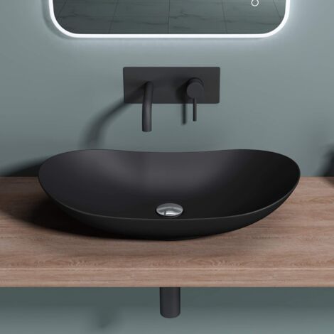 Sogood Lavabo vasque à poser noir 63cm lave main Bruxelles858B 63x36,5x14cm