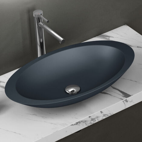 doporro Lavabo Vasque à Poser Gris Noir Mat 60cm Lave Main Colossum802 59x35x11,5 cm (1/5)