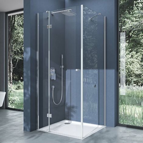 Saniclass Casus Cabine de douche 80x80x200cm Carré accès d'angle verre  clair profilé Noir mat