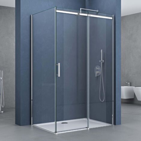doporro Cabine de douche transparent 80x100 avec bac à douche paroi de douche avec porte coulissante pare douche rectangulaire en angle 80x100x195cm montage réversible Ravenna18
