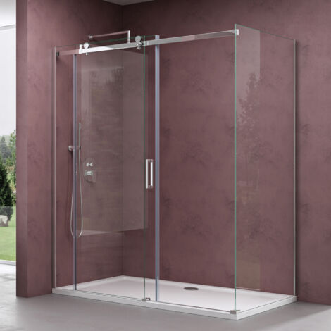doporro Cabine de douche 100x160 paroi de douche avec porte coulissante Ravenna17 100x160x195cm montage réversible verre ESG transparent 8mm avec revetement NANO
