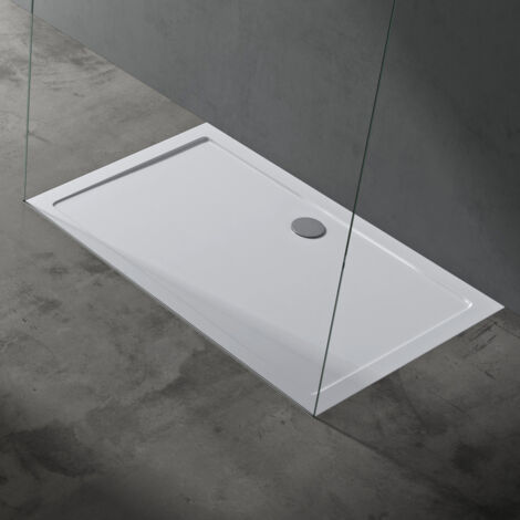 doporro Bac à Douche Antiglisse Receveur de Douche Rectangulaire Blanc Acrylique Faro2 90x140x4cm + Bonde AL02
