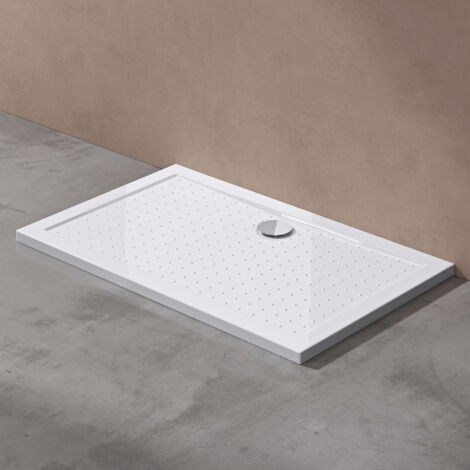 doporro Bac à douche 70x90 receveur de douche antiglisse rectangulaire blanc Lucia02AR 70x90x4cm + Bonde AL01