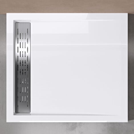 doporro Receveur de Douche Blanc Bac à Douche Extra Plat Rectangulaire en Acrylique 80x100x5cm Design Xetro04