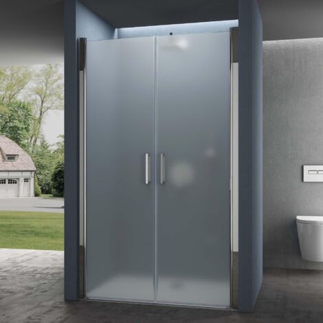 doporro Double portes de douche à l'italienne opaque 100x195cm montage réversible parois autolevantes pivotantes Teramo24VS avec traitement NANO anti-calaire
