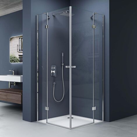 Doporro – Cabine de douche en angle 100x100cm – Verre de sécurité 6mm – Bac à douche ultra plat 4cm – Montage réversible – Charnières en laiton chromé - Ravenna01K-Plus (1/5)