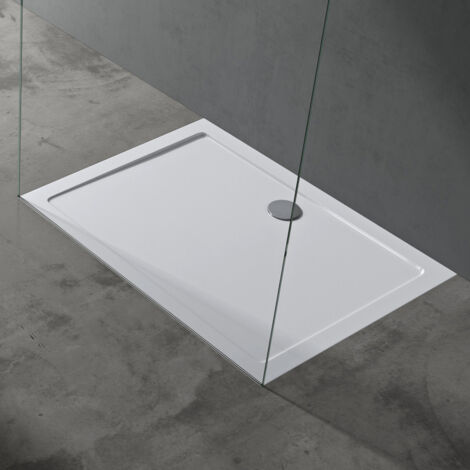 doporro Bac à Douche Antiglisse Receveur de Douche Rectangulaire Blanc Acrylique Faro2 90x120x4cm + Bonde AL02