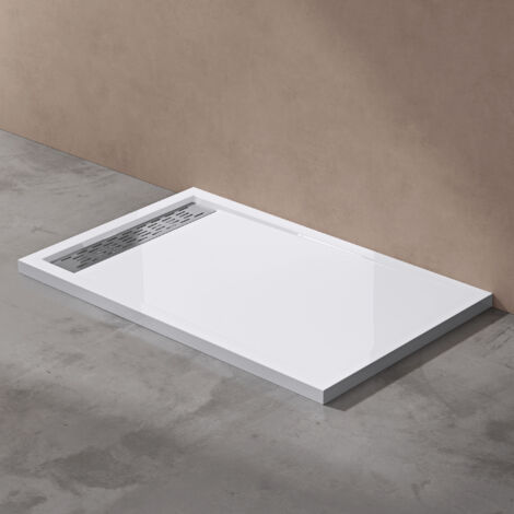 Doporro – Receveur de douche à encastrer blanc extra plat 80x140x5cm – Acrylique robuste – Percage pour bonde standard – Grille inox amovible - Xetro04