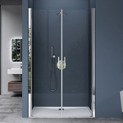 doporro Double porte de douche transparent 105 à l'italienne autolevante pivotante 105x195cm montage réversible Teramo24 verre ESG Nano anti-calcaire