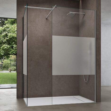 doporro Pare douche Cabine de douche 120x90cm montage réversible Bremen 01ms-T avec 2 éléments verre ESG transparent avec bande opaque et son revêtement NANO (1/5)