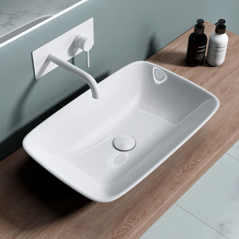 doporro Lavabo vasque à poser en céramique lave main blanc 58,5x37x12cm Bruxelles159