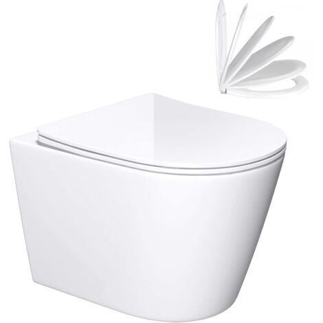 doporro WC Suspendu Blanc Cuvette Céramique Toilette Abattant Silencieux avec Frein de Chute Aix108-K