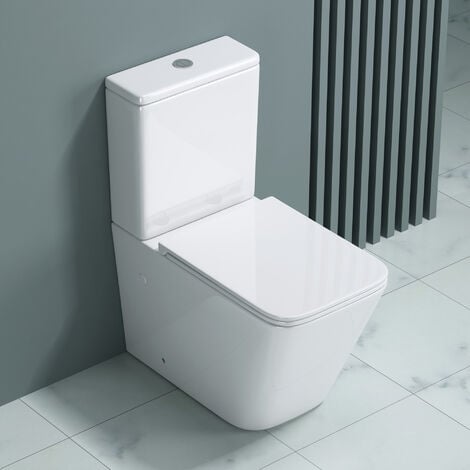 doporro WC à poser céramique blanc toilette avec réservoir abattant silencieux avec frein de chute Stand112T