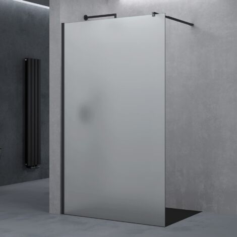 doporro Paroi de Douche à L'italienne Opaque 120cm Pare-Douche Verre de Sécurité 10mm Bremen02VS 120x200cm Montage Réversible Profilé Noir Stabilisateur Rectangulaire